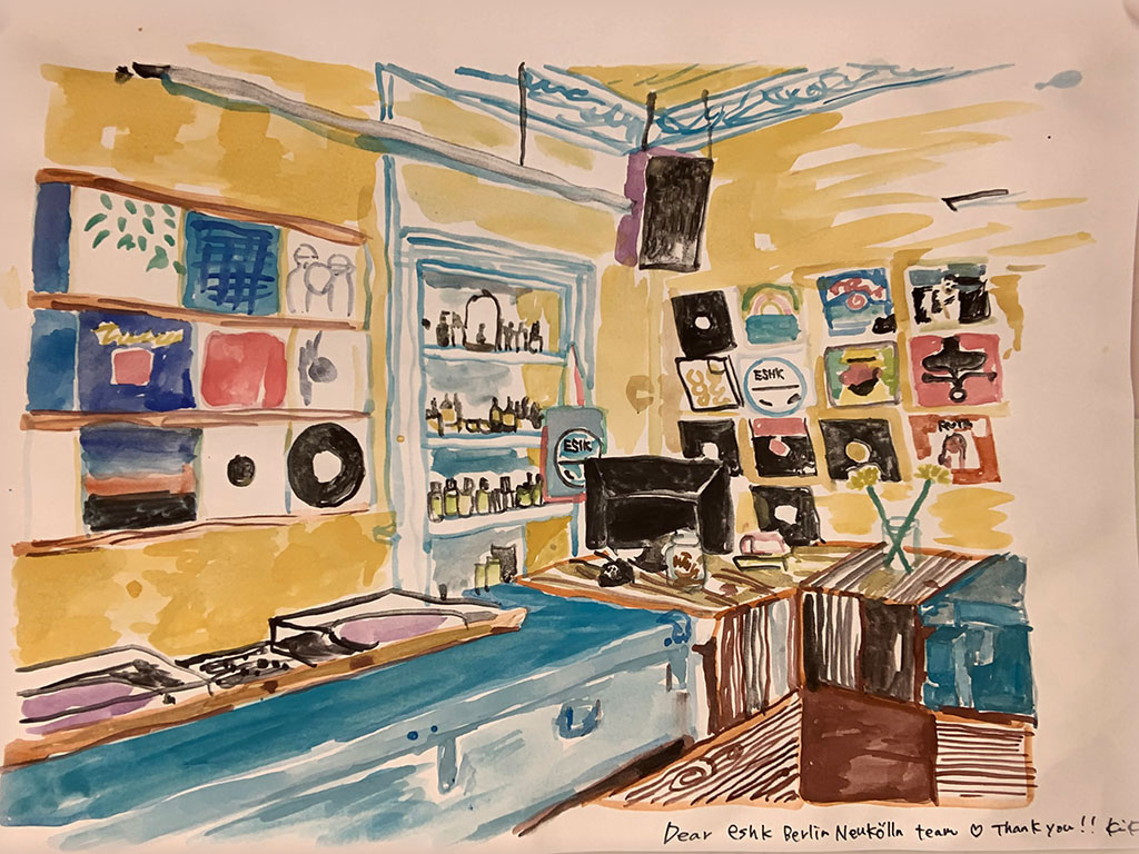 hand drawing of ESHK Neukolln hairdresser / friseur in Berlin