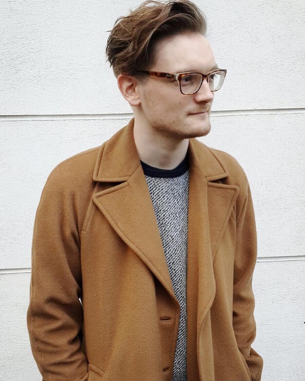 barber style mens haircut side brush copper brown