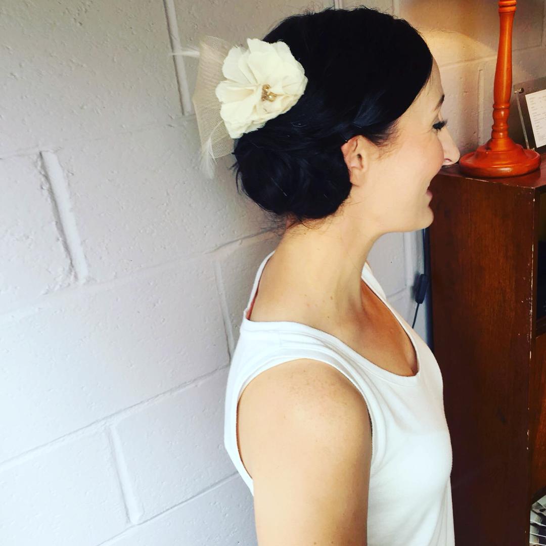bridal hair up white flower in hoxton