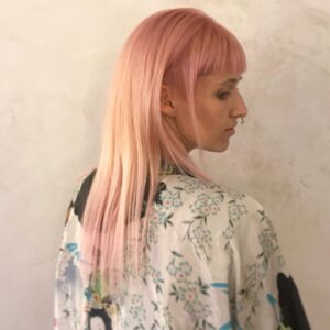 long light pink fringe haircut