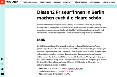 Press Coverage - ESHK Hairdressers in London and Berlin