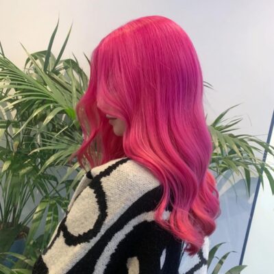 bright pink long hair colour with waves styling ESHK hair Shoreditch