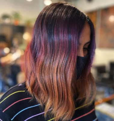 gradient rainbow balayage purple copper haircolour ESHK Hairdressers Barbican Clerkenwell London