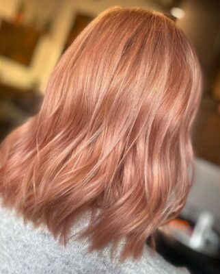pastel copper hair colour autumn waves back at ESHK hair salon Barbican in Clerkenwell London