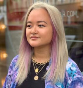 undercolour platinum blonde pink haircolour on asian hair at ESHK hair salon Berlin