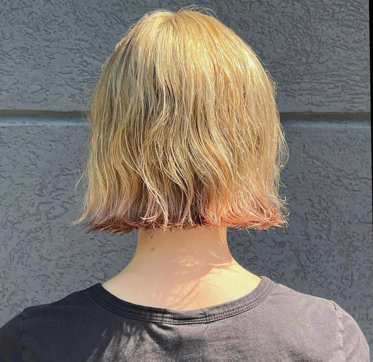 box bob textured haircut with undercolor