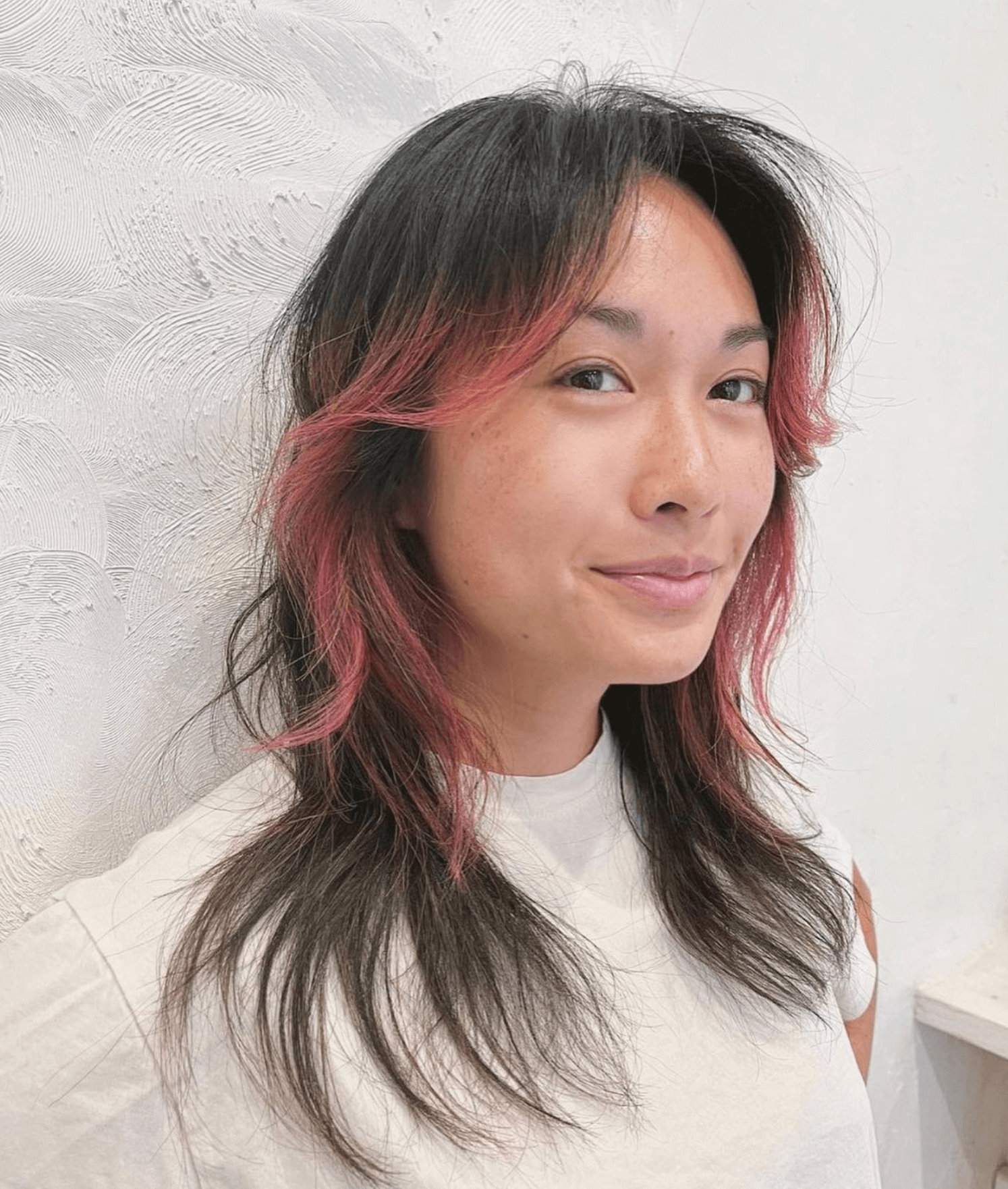 dark pink baby balayage dipdye  asian hair at eshk hair salon brooklyn