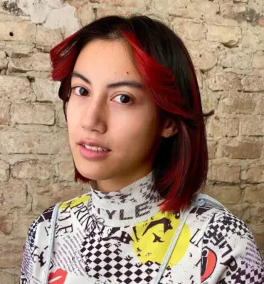 black and red striped hair colour 90s parting ESHK hair salon Berlin