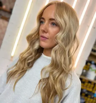 blonde natural balayage wavey hair at eshk shoreditch london hair salon