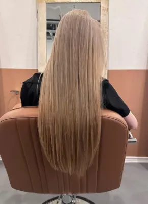 blonde bleach and tone long hair at ESHK hair salon toronto