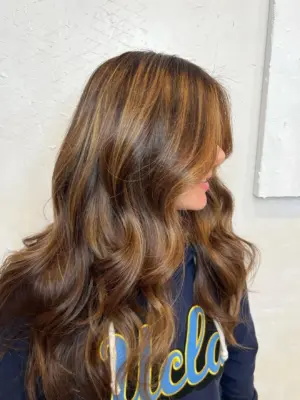 full head highlights darkbrown wavy hair at eshk hair brooklyn