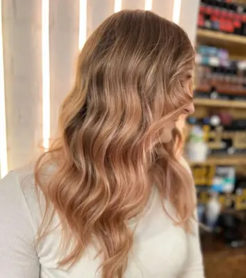 wavey balayage blonde to peach color ESHK hair salon Shoreditch London