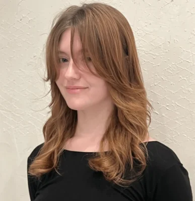 faceframe layers on warm blonde long hair by sayu eshk hair salon brooklyn