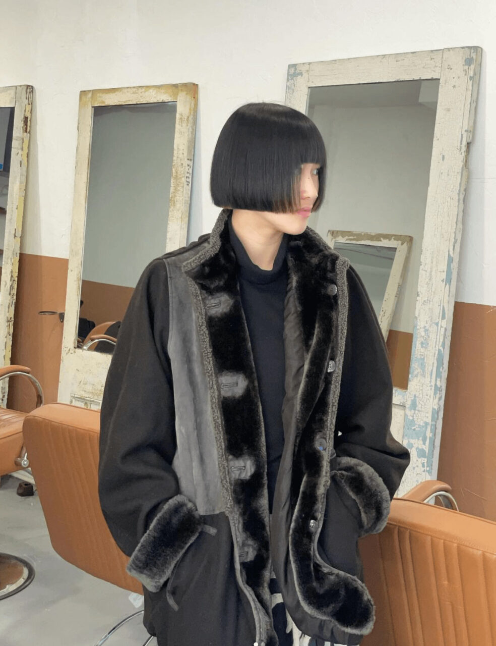 super sharp blunt bob haircut on black asian hair by George at ESHK Hair Toronto